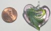 1 35mm Two Tone Pink/Green with Foil Lampwork Heart Pendant